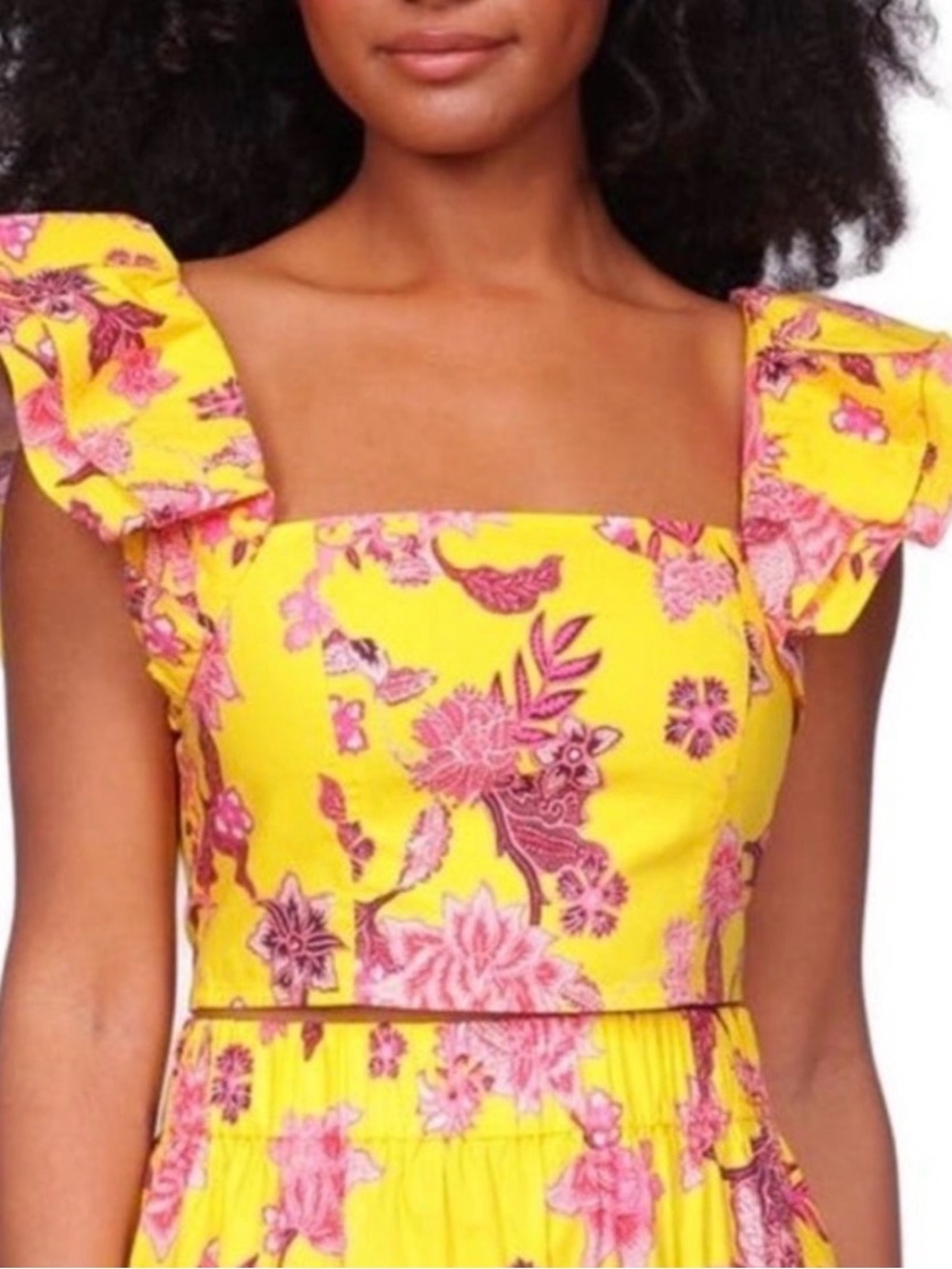 Cara Cara Darby in Nippon Buttercup Yellow and Pink Floral Crop Top